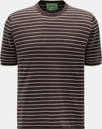 FTC Men - Short sleeve crew neck jumper dark brown/white striped