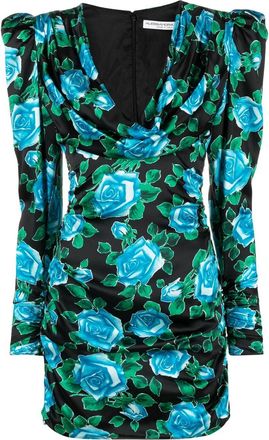 Alessandra Rich rose-print mini dress - women - Silk/Cupro/Polyamide - 42 - Black