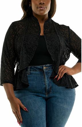 Nina Leonard Ruffle Lace Three-Quarter Sleeve Bolero in Black at Nordstrom Rack, Size 3 X