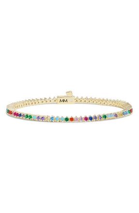 Melinda Maria Baby Not Your Basic Rainbow Tennis Bracelet in Gold-Rainbow at Nordstrom, Size 7.5