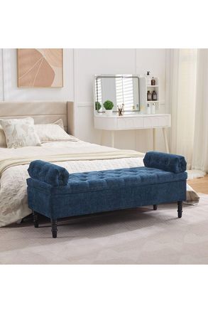 Living and Home Chenille Upholstered Storage Bench in Blue