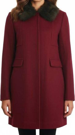 Eliza J Faux Fur Trim Wool Blend Coat In Red