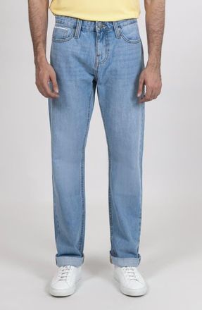 Brisk Slim Straight Selvedge Stud Jeans in Light Blue Wash at Nordstrom, Size 42 X 32