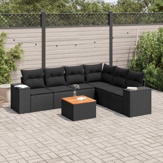 vidaXL Set De Comedor De Jard&iacute;n 7 Pzas Y Cojines Rat&aacute;n Sint&eacute;tico Negro Vidaxl