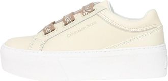 Calvin Klein Beige Leren Sneakers - Dames - Sneakers - Beige - 39 EU - Leer - Schoenen