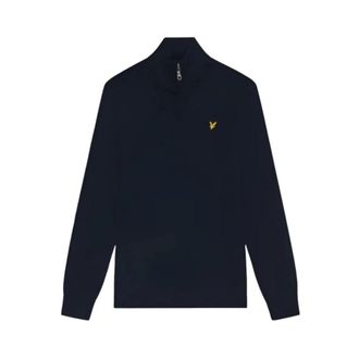 Lyle & Scott Turtlenecks, male, Blue, Size: XL Cotton Merino 1/4 Zip Jumper