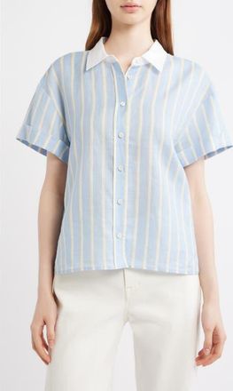 Frame Denim The Linen Boardwalk Button-Up Shirt in Chambray Blue Multi at Nordstrom, Size X-Large