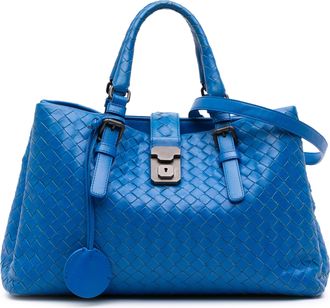Bottega Veneta Pre-owned Womens Woven Leather Satchel - Medium Blue - One Size