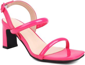 Generic Womens Open Toe Slingback Wedding Sandals Patent Leather Summer Sandals Chunky High Heel Bridal Bridesmaid Shoes,Fuchsia,5.5 UK