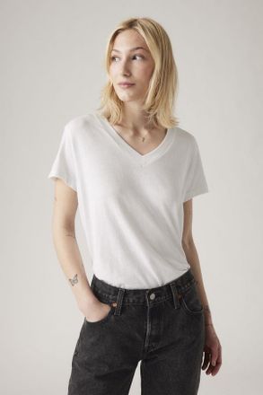 Levi's Camiseta con cuello de pico cuadrada - Mujer - M - Blanco / White + Slub