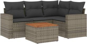 vidaXL Vidaxl - Juego De Sof&aacute;s Jard&iacute;n Con Cojines 5 Pzas Rat&aacute;n Sint&eacute;tico Gris