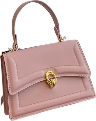 Generic Compatible For Pure Color Square Handbag Womens Crossbody Bag Leather Shoulder(Pink)