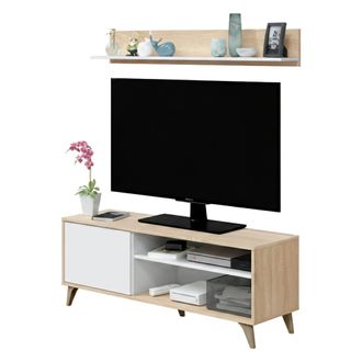 Dmora Dmora - Soporte De Tv Dhuijse, Aparador Para Sal&oacute;n Televisi&oacute;n Con 1 Puerta, Mueble De Tv Para Sal&oacute;n, Aparador De Dise&ntilde;o, 135x40h50 Cm, Roble