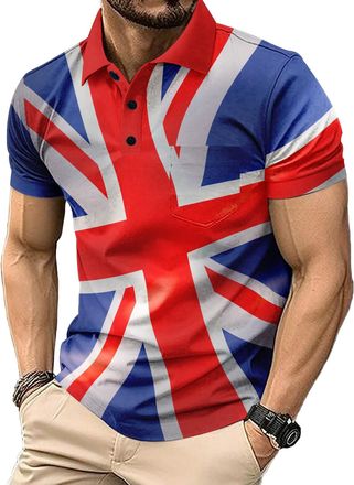 Generic Mens Union Jack Polo Shirt Great Britain Bunting Flags Print Short Sleeve Collared Button Down Golf Shirts (UK, Alpha, 4XL, Regular, Regular, 14)