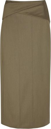 Victoria Beckham Wrap-detail Wool-blend Midi Skirt - Sage - 10 (UK10 / S)