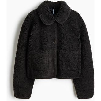 H&M Collared Teddy Jacket in Black at Nordstrom, Size Xx-Large