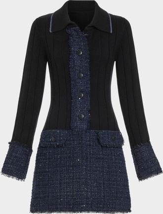 Ramy Brook Ellen Ribbed Tweed Mini Shirtdress