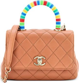 Chanel Coco Top Handle Bag Quilted Goatskin with Multicolor Handle Extra Mini satchel - Bruin