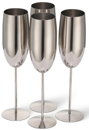 Oak & Steel 4-er Set bruchsichere Champagnergl&auml;ser Steel Silver Glossy aus Edelstahl, 285 ml