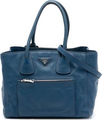 Prada Pre-owned Tote Bags, female, Blue, Size: ONE SIZE Pre-owned Leather Tote Bag