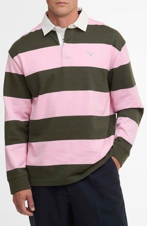 Barbour Broome Stripe Cotton Rugby Shirt in Pink at Nordstrom, Size Xxx-Large