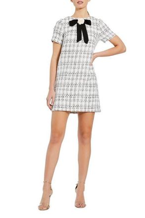 Mac Duggal Womens Short Sleeve Boucle Mini Dress with Bow in Ivory at Nordstrom, Size X-Large