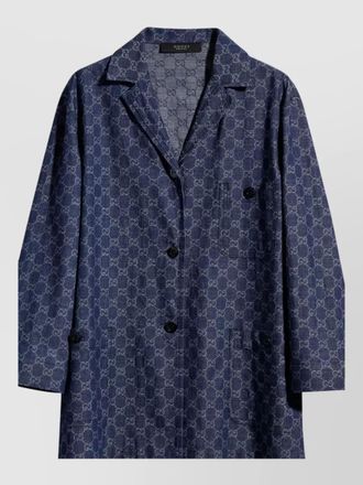 Gucci light denim coat patterned front pockets lapels