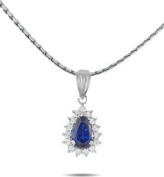Luxury Bazaar platinum diamond sapphire pendant necklace - Zilver