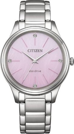 Citizen Eco-Drive Crystal Pink Dial Ladies Watch EM1220-58X