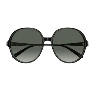 Valentino Black Linea V Logo Recycled Acetate Round Sunglasses