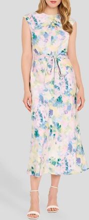 Tahari by ASL Abstract Print Cross Neck Sleeveless Midi Dress in Blush Buttercup at Nordstrom, Size 12