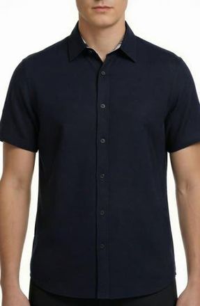 Report Collection Short Sleeve Linen & Cotton Blend Button-Up Shirt in Navy at Nordstrom Rack, Size Xx-Large