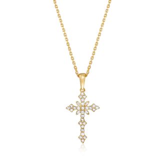 Ross-Simons Diamond Cross Pendant Necklace in 18kt Gold Over Sterling