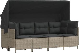 vidaXL Set De Sof&aacute;s Jard&iacute;n Y Cojines 5 Pzas Rat&aacute;n Sint&eacute;tico Gris Claro Vidaxl