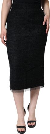 Dolce & Gabbana Womens Black Virgin Wool Pencil Cut Midi Skirt