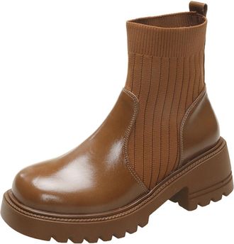 Generic Womens Ankle Boots Platform Boots with Block Heel Tread Sole Waterproof Windproof Refined Chelsea Boots Ankle Boots Mid Calf Boot Ankle Boot Short Aut