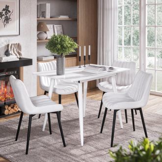 Vicco Conjunto De Mesa De Comedor Beaver, Blanco, 110 X 70 Cm Con 4 Sillas, Beige, Vicco