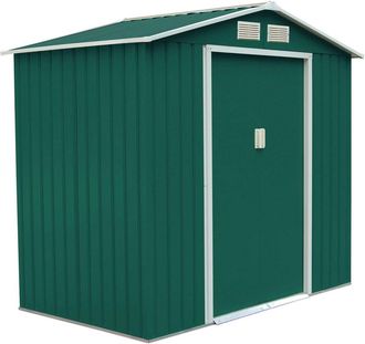 Costway Cobertizo De Jard&iacute;n Con Base Met&aacute;lica Con Puerta 213x127x185cm Exterior Caseta De Jard&iacute;n Herramienta Almacenamiento Verde
