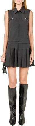 endless rose Sleeveless Pleated Zip-Up Minidress in Black at Nordstrom, Size Medium
