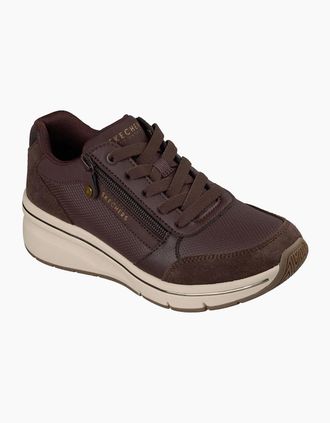 Skechers Womens Skechers Billion Flex Luxe Up Leather Womens Chocolate Duraleather/Mesh Trainers - Brown - Size: 8