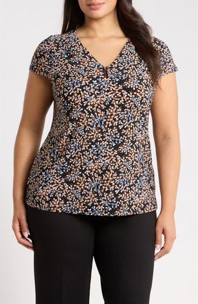 Anne Klein Floral Long Sleeve Midi Dress in Natural Clay Mult at Nordstrom, Size 3X