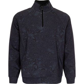 Lords of Harlech Craig Brushed Interlock Quarter Zip Pullover in Montgat Paisley Black at Nordstrom, Size Xx-Large