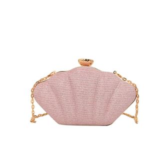 Generic Shell Bag Casual Shell Shape Evening Banquet Bag Glitter Rhinestone Box Handbag Large Capacity Shoulder Ladies Clutch Party(Pink)