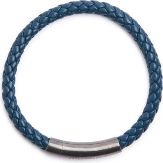 Tateossian Charles Woven Leather Bracelet - Blue - M