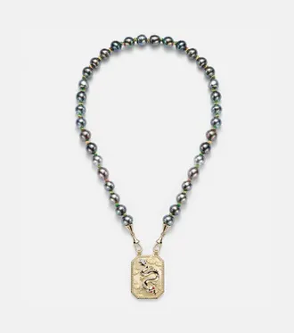 Marie Lichtenberg Dragon 18kt gold pendant necklace with pearl and rubies