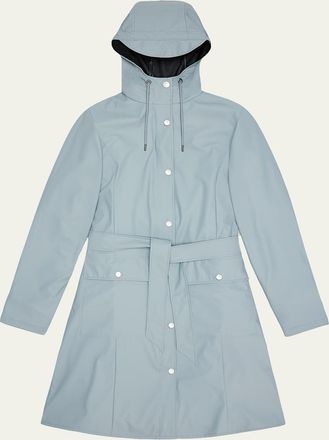Rains Curve Belted Trench Coat with Drawstring Hood
