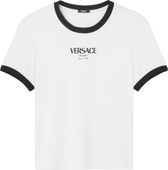 Versace Stretch Viscose-Jersey T-Shirt - Dames - T-shirts - Wit - S - Katoen - Tops