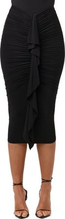 Naked Wardrobe Ruffle Midi Skirt in Black at Nordstrom, Size Medium