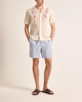 Orlebar Brown Alex Relaxed Fit Fine Hemp Stripe Shorts in Bergamo Blue Stripe at Nordstrom, Size 38