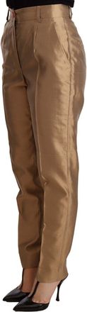 Dolce & Gabbana Womens Gold Silk Tapered Trouser Metallic Pants